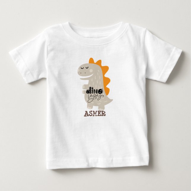 Persönlicher Name cute Dino Kinderhemd Baby T-shirt (Vorderseite)