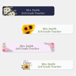Persönlicher Name Elegant Floral Teacher Etiketten