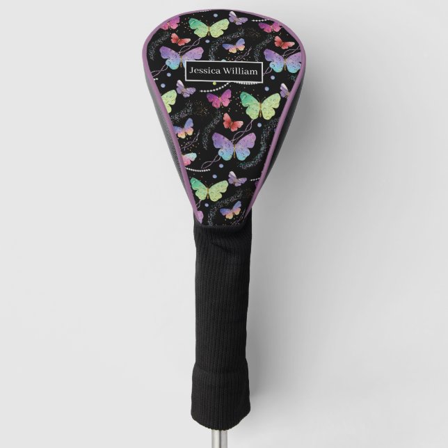 Persönlicher Name Elegant Lila Schmetterlinge Golf Headcover (Vorderseite)
