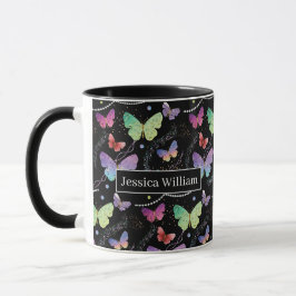 Persönlicher Name Elegant Lila Schmetterlinge Tasse