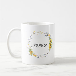 Persönlicher Name Elegante Blumenblume Wreath Kaffeetasse