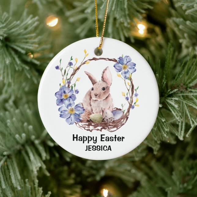 Persönlicher Name Funny Bunny Happy Oaster Keramik Ornament (Baum)