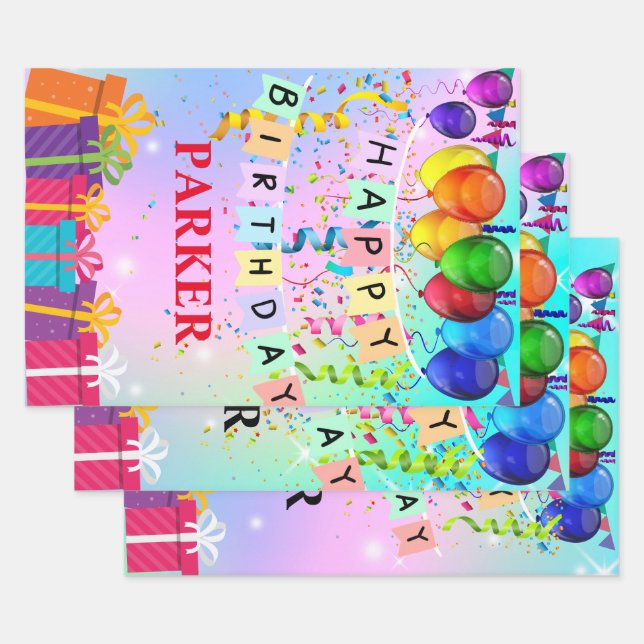 Persönlicher Name Happy Birthday Wrapping Paper Geschenkpapier Set (Set)