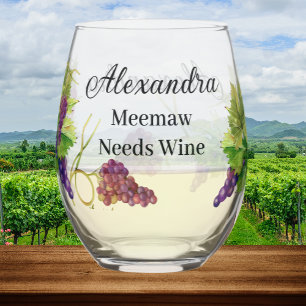 Persönlicher Name Meema Needs Weintrauben Weinglas Ohne Stiel