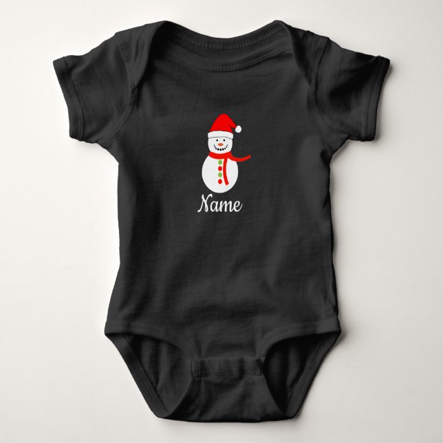 Persönlicher Name Snowman Weihnachten Baby Strampler (Vorderseite)