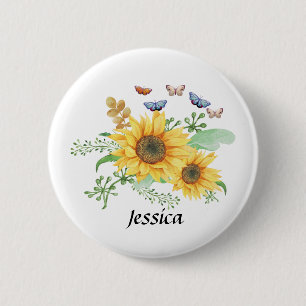 Persönlicher Name Sonnenblume Frühling Button