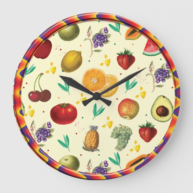 Persönlicher Name Tropisches Obst und Gemüse Große Wanduhr (Vorderseite)