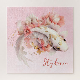 Persönlicher rosa Wasserfarben-Gold-Koi-Fisch-Blum