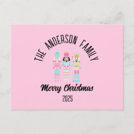 Persönlicher rosa Weihnachtsnussknacker in Pastell Feiertagspostkarte