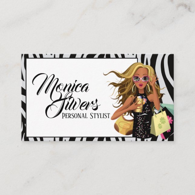 Persönlicher Stylist Weibliche mit Zebra Hintergru Visitenkarte (Vorderseite)