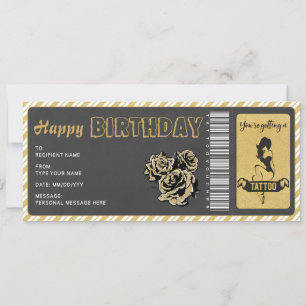 Persönlicher Tätowierungs-Geschenkgutschein Ticket Einladung