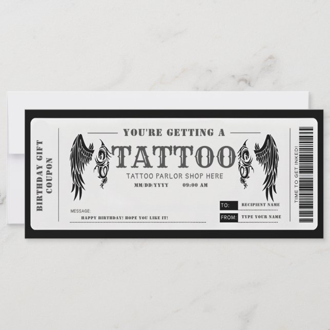 Persönlicher Tattoo-Gutschein Einladung (Vorderseite)