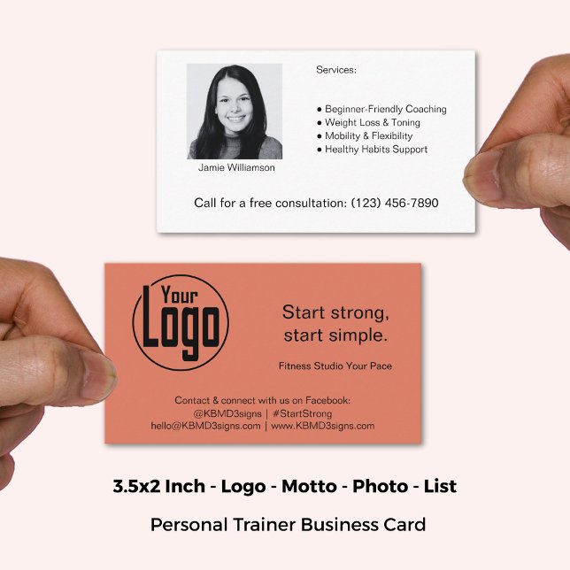 Persönlicher Trainer für saubere, ansprechbare Log Visitenkarte (3.5x2 Inch, Clean Approachable Logo Image Personal Trainer Business Card)