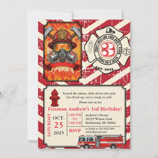 Persönlicher Vintage-Feuerwehrmann-Geburtstag mit Einladung