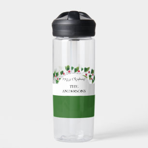 Persönlicher Wasserfarbenzweig mit roten und grüne Trinkflasche