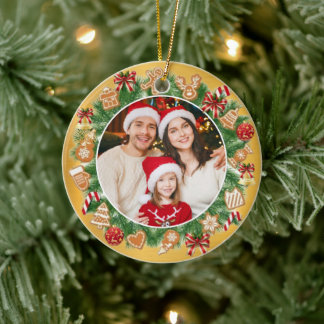 Persönlicher Weihnachtsgirlande mit Familienfoto Keramik Ornament