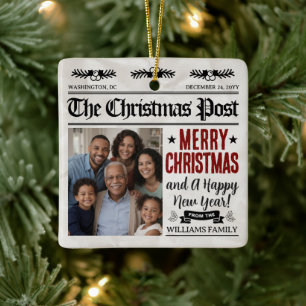 Persönlicher Weihnachtszeitungs-Schmuck, Familienf Keramikornament
