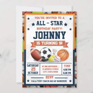 Persönliches All-Star Printable Sports MVP Party Einladung