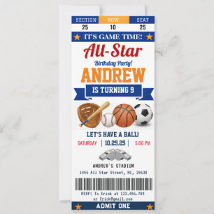 Persönliches All-Star-Sport-Geburtstags-Ticket für Einladung