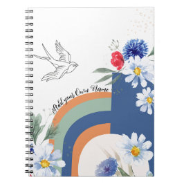 Persönliches BOHO Blumen mit Vogel Notizbuch Notizblock