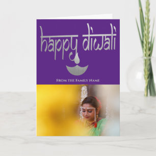 Persönliches Diwali-Foto in Lila und Silber Karte