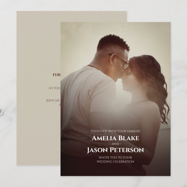 Persönliches Foto | Einfache Hochzeit Einladung (Vorne/Hinten)
