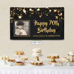 Persönliches Foto Schwarz Gold Sterne zum 70. Gebu Banner