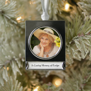 Persönliches Fotogedenken In Loving Memory Banner-Ornament Silber