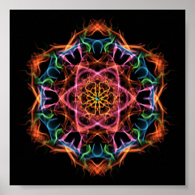 Persönliches Fraktal Mandala Pink & Orange Poster (Vorne)