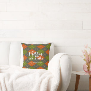 Persönliches Frohe Weihnachten Holiday Plaid Kissen