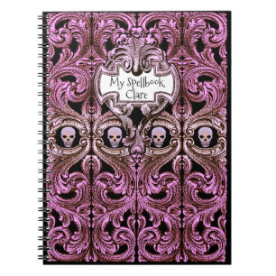 Persönliches Goth Lila Ornament & Skull Spellbook Notizblock