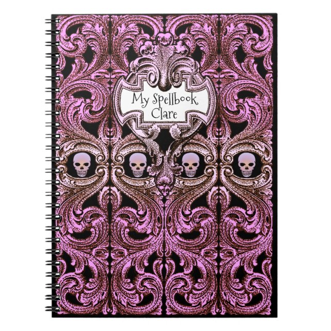 Persönliches Goth Lila Ornament & Skull Spellbook Notizblock (Vorderseite)