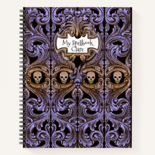 Persönliches Goth Lila Ornament & Skull Spellbook Notizbuch
