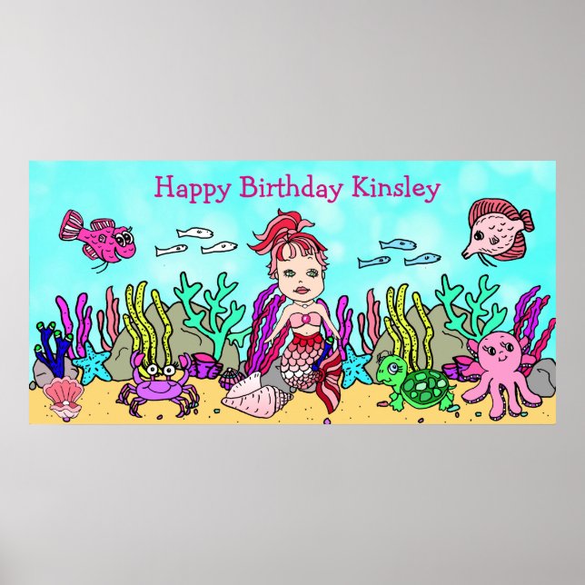Persönliches Happy Birthday Mermaid Poster (Vorne)