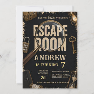 Persönliches Kinder-Escape-Room-Mysterien-Geburtst Einladung