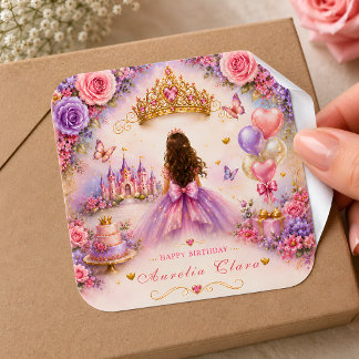 Persönliches Märchenbuch Prinzessin Geburtstag Quadratischer Aufkleber