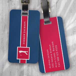 Persönliches Monogramm Golfer Rot Blau Gepäckanhänger