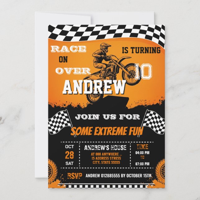 Persönliches Motocross Dirt Bike für Junge zum Geb Einladung (Vorderseite)