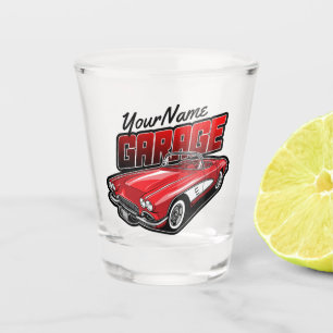 Persönliches rotes klassisches Sportwagen-Garage C Schnapsglas