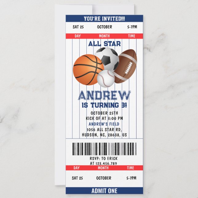 Persönliches Sportticket Alles Star-Party Einladung (Vorderseite)