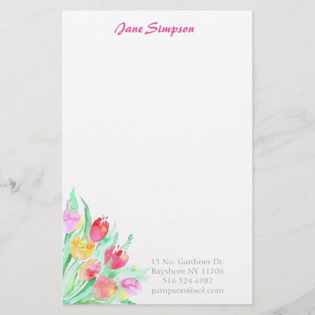 Persönliches stationäres des BlumenAquarells Briefpapier (Vorderseite)