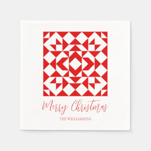Persönliches Vintage-Rot-Weihnachts-Geometrie-Quil Serviette