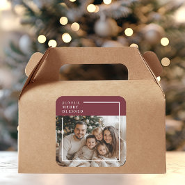 Persönliches Weihnachtsfoto mit Freude und Segen Quadratischer Aufkleber