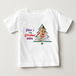 Personlized Photo Olivia's 1st Christmas Tree  Baby T-shirt
