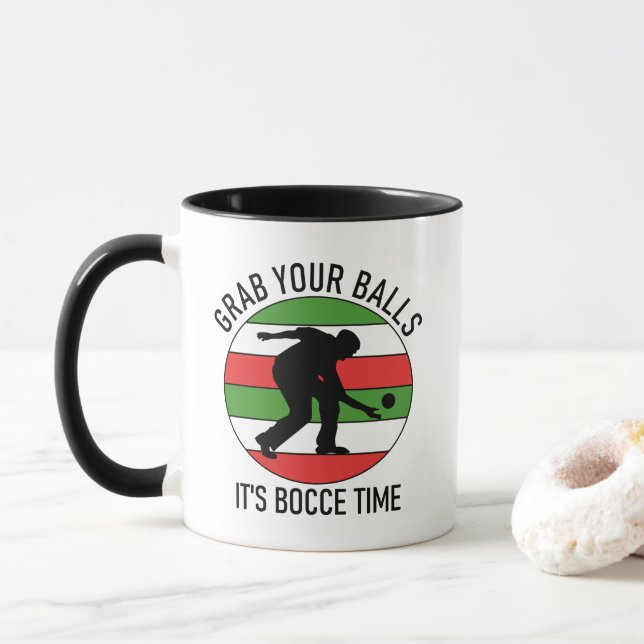 Personnalisable 2 Côté (Nom) Bocce Ball Mug ITALIE (Avec donut)