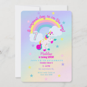 Personnalisable 7e anniversaire Unicorn Invitation