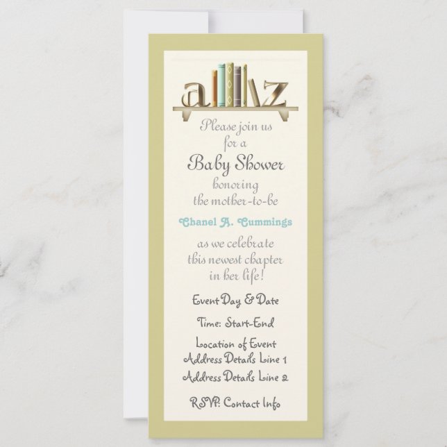 Personnalisable A-Z Baby Book Invitation de douche (Devant)