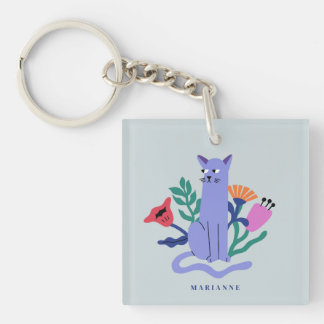 Personnalisable Blue Russian Cat & Matisse Flowers
