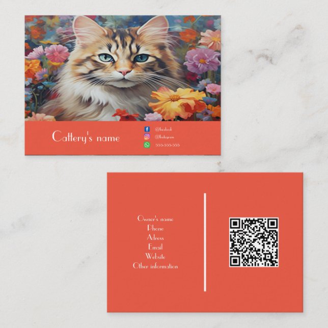 Personnalisable Cattery Carte de visite Floral Ora (Devant / Derrière)
