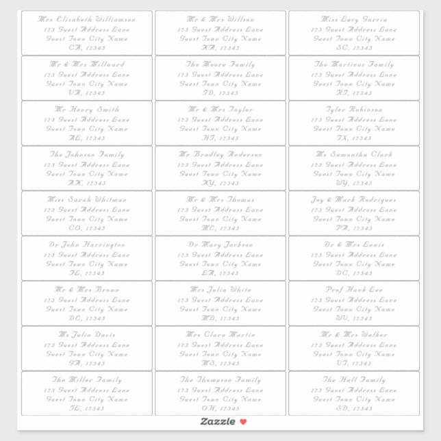 Personnalisable Elegant Wedding Étiquettes de adre (Feuille)